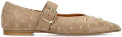 Manfield - Dames - Beige suède loafers met studs - Maat 38