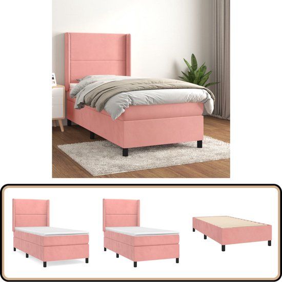vidaXL Boxspring met matras fluweel roze 90x200 cm