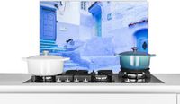 KitchenYeah Spatscherm keuken 60x40 cm - Kookplaat achterwand Straat - Blauw - Deuren - Architectuur - Muurbeschermer - Spatwand fornuis - Hoogwaardig aluminium