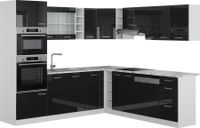 Vicco Hoekkeuken R-Line, Zwart hoogglans/Wit, 247 x 237 cm, WB Marmer