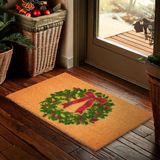 BRUBAKER Kerst Deurmat voor Buiten en Binnen - Kerstkrans met Strik - 45 x 75 cm Inkommat van 100% Kokos - Waterbestendig, Vuilafstotend en Slipvast - Ideaal voor de Voordeur, Tuin en Terras