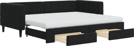 vidaXL Slaapbank met onderschuifbed en lades 90x200 cm fluweel zwart