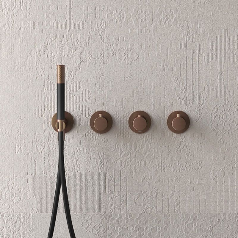 hotbath Cobber Thermostatische Badkraan Afbouwdeel - Geborsteld Koper PVD - 3 Greeps - Staafhanddouche