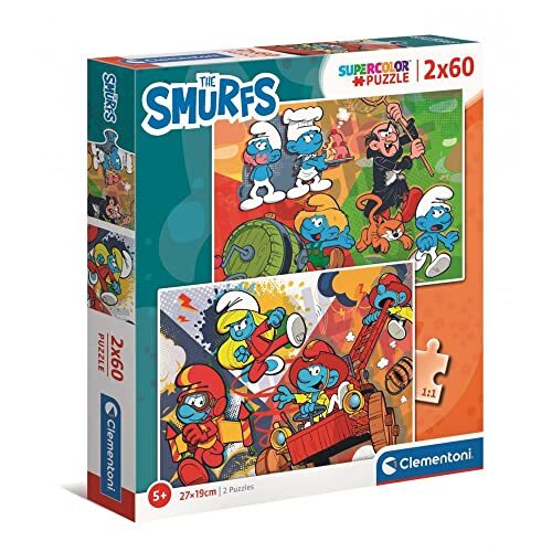 Clementoni - The Smurfs Supercolor Smurfs-2 x 60 kinderen 5 jaar doos met 2 (60 stuks), cartoon-puzzels, gemaakt in Italië, 24792, meerkleurig, medium