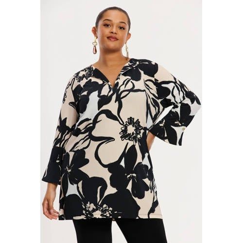YOEK gebloemde tuniek beige