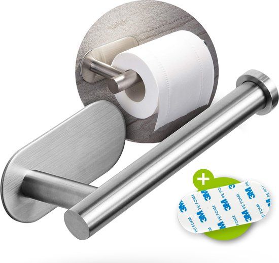 XIVADA Toiletrolhouder Zelfklevend - RVS - Zilver - 16 cm