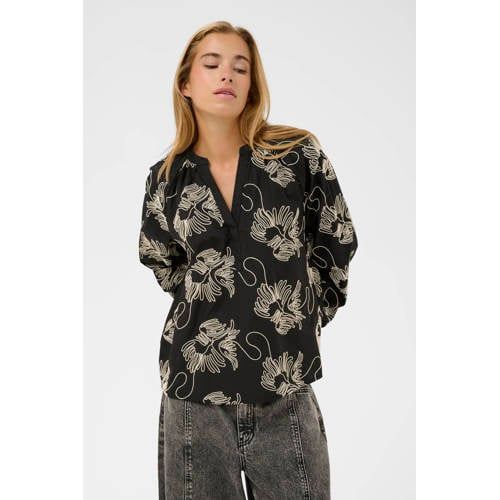 Kaffe gebloemde top zwart