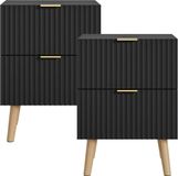 en.casa Nachtkastje Nand set van 2 zwevend met 2 lades 55x40x30 cm zwart