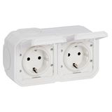LEGRAND, Plexo New stopcontact voor vochtige ruimtes, 2-voudig, Schuko-standaard, inclusief klapdeksel, aanraakbescherming, voorbekabeld, stekkerklemmen, horizontaal, IP44 - IK07, kleur: wit, 069772L