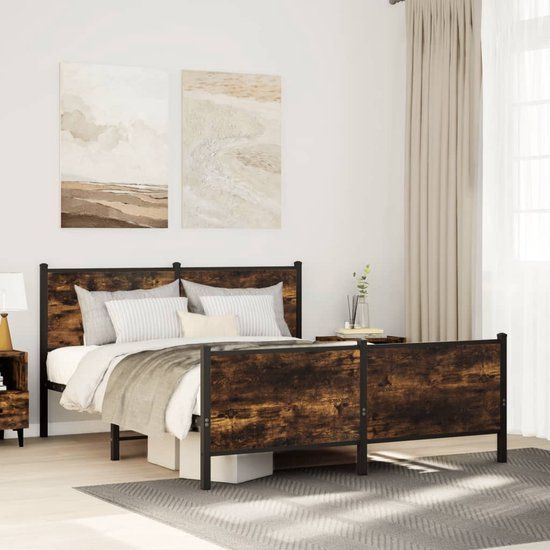 vidaXL Bedframe Metaal Gerookt Eiken 150x200 cm