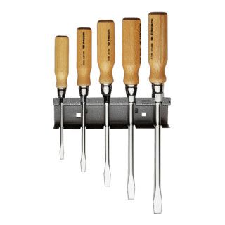 Facom Screwdrivers with Wooden Handle, Phillips, Pozidriv, Slotted Set in Box, 8-Piece