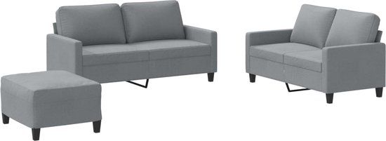 vidaXL 3-delige Loungeset met kussens stof lichtgrijs