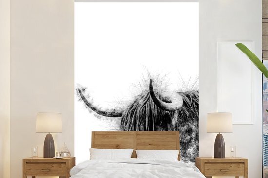 Nr1Wallpaper Behang - Fotobehang Schotse Hooglander - Zwart - Wit - Abstract - Breedte 195 cm x hoogte 300 cm