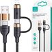 USAMS câble tressé U62, 2x USB-C/USB-A / Lightning, 1,2 mètre, charge rapide PD, noir/noir, numéro de modèle SJ483USB01 (US-SJ483)