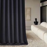 ROOM99 Aura Schuifgordijn met zilveren ringen, 140 x 240 cm, breedte x hoogte, modern, voor woonkamer, slaapkamer, zwart, 1 stuks