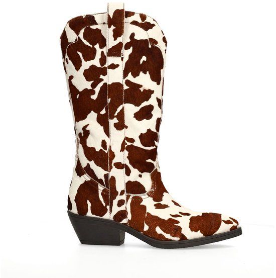 Sacha Dames Bruine Cow Print Cowboylaarzen Maat 40