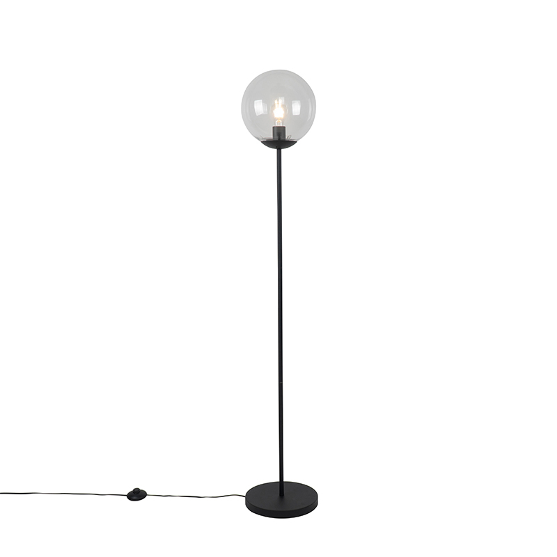 QAZQA Art deco vloerlamp zwart met helder glas - Pallon Mezzi