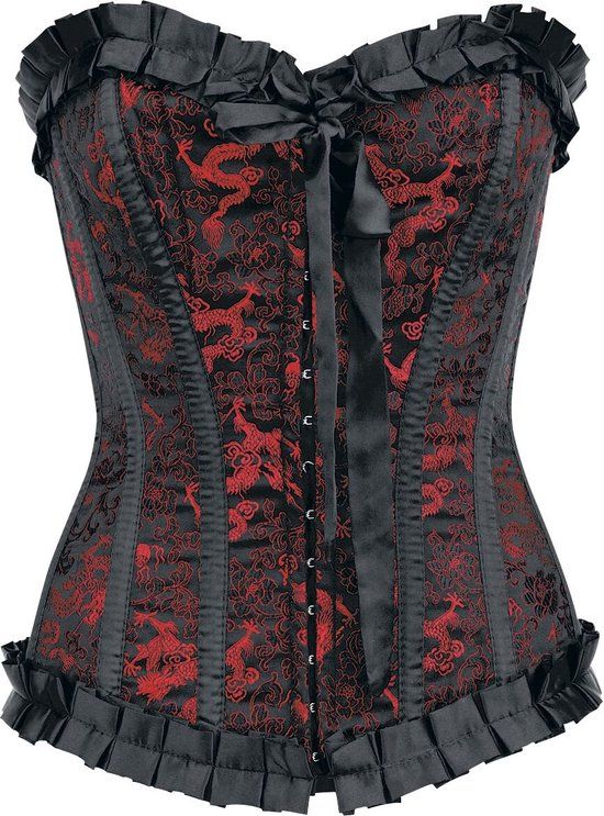 Burleska Lily Hook Red Dragon Dames Corsage - Zwart/Rood - S