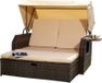 Melko - Lit de bronzage / chaise de plage / salon en polyrotin, marron, y compris tablette latérale pliante + dossier réglable + parasol pliable