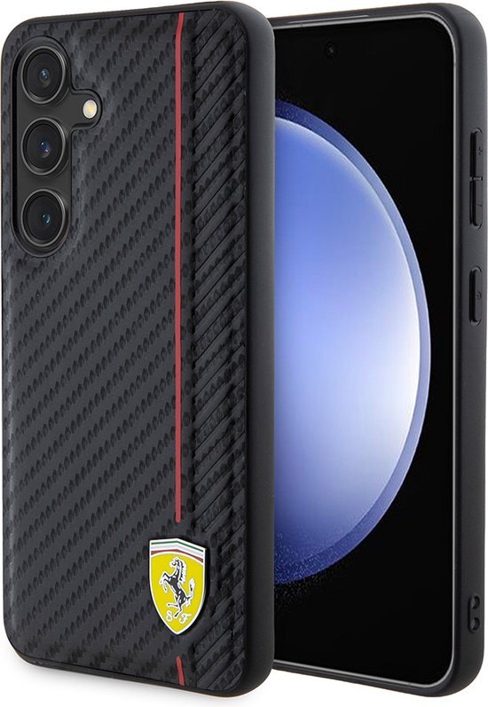 Ferrari Backcase hoesje geschikt voor Samsung Galaxy S24+ - Effen Zwart - Kunstleer