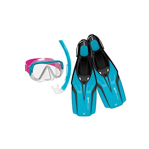 Mares Nateeva Keewee Jr Snorkelmasker en zwemvliezen, set bestaande uit masker, mondstuk en snorkelvinnen voor kinderen en jongens, water, XS