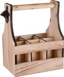 UNUS® Flessendrager van hout voor 6 flessen, bierdrager met flesopener