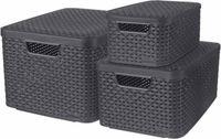 Curver Style Opbergboxen met deksel, 3 stuks (S, M, L), Antraciet