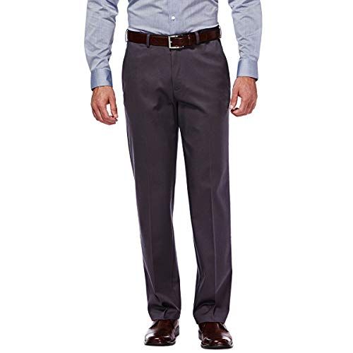 Haggar Herren-slang, bügelfrei, erweiterbar, einfarbig, vorne, Donkergrijs, 36W / 32L