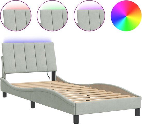 vidaXL Hanko Bedframe met LED Lichtgrijs Fluweel 90x190 cm