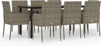 vidaXL 9-delige Tuinset met Kussens, Poly Rattan, Zwart en Grijs