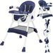 Chaise haute 3-en-1 - Chaise haute E500 - Pliable - Réglable - Double plateau amovible - Harnais de sécurité 5 points - Repose-pieds et roues - Bleu