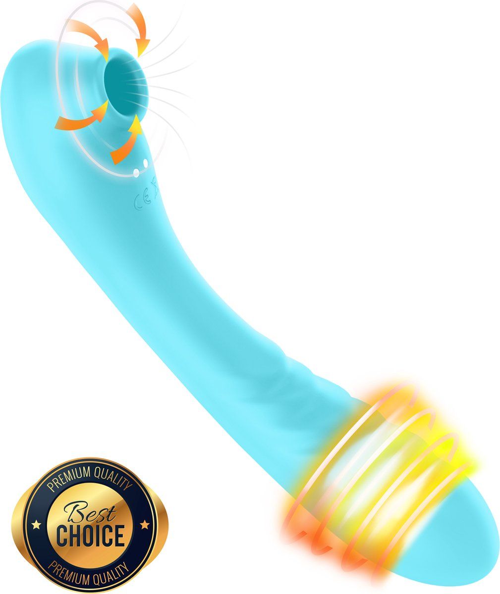 PureVibe® Vibrating Air-Pulse Massager 3-in-1 Clitoris & G-spot Vibrator - 10 Luchtdruk standjes - 10 vibratie standjes - Verwarmd - Vibrators voor Vrouwen - Sex Toys - Erotiek - Blauw