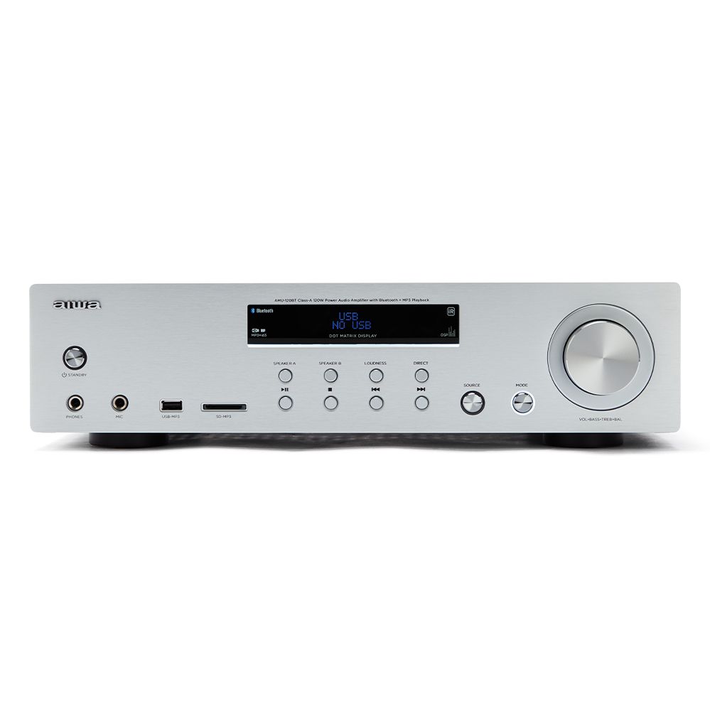 Aiwa AMU-120BTSL - 2.0 Channel Home Audio Amplifier - Grey