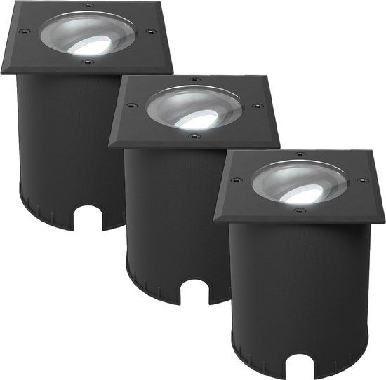 HOFTRONIC Set van 3 Cody LED Grondspots XL Zwart Vierkant GU10 4.5W 345lm 6500K IP67 Dimbaar Kantelbaar