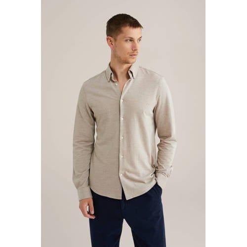 WE Fashion slim fit overhemd met stretch sesame