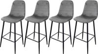 Urban Living Set van 4 Barkrukken Velvet Grijs met Zwart Metalen Frame