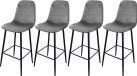 Urban Living Set van 4 Barkrukken Velvet Grijs met Zwart Metalen Frame