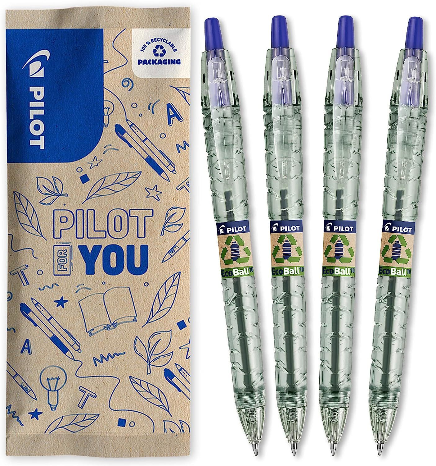 Pilot B2P Ecoball Retractable Ballpoint Pen - Medium - Blue - 4 Pack