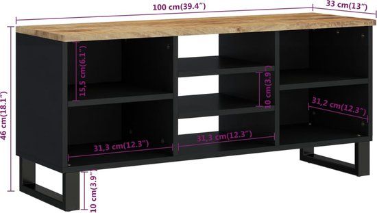 vidaXL Tv-meubel 100x33x46 cm massief mangohout en bewerkt hout