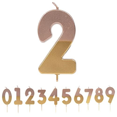 Talking Tables Rose Gold Number 2 Cake Candle | Pink Birthday Cake Topper Decoration