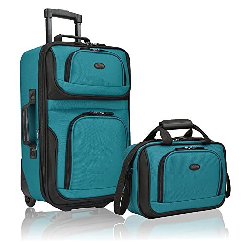 U.S. Traveler Rio Robuuste stof uitbreidbare handbagage set, Teal, One Size