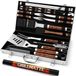 Barbecueset avec 26 brochettes de barbecue en acier inoxydable de haute qualité, y compris une boîte de rangement portable. C'est l'ensemble de barbecue parfait pour hommes, complet avec thermomètre à viande et gants