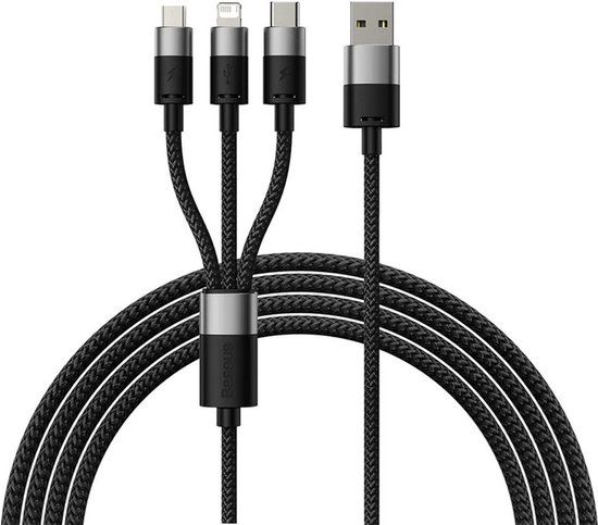 Baseus USB naar Lightning/USB-C/Micro USB Kabel 1.2M - Zwart