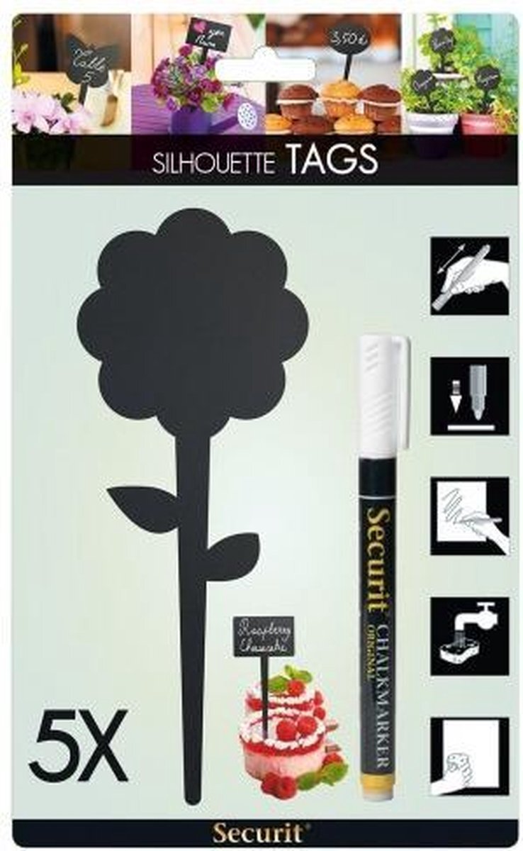 Securit Securit chalkboard tag silhouette flower set of 5