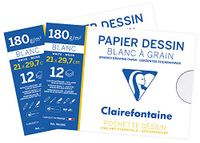 Clairefontaine 196155AMZC - Set van 2 - Schoolpak Tekenpapier - 12 Vellen Wit Tekenpapier met Korrel - A4 21x29,7 cm 180g - Ideaal voor Beeldende Kunst