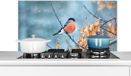 KitchenYeah Spatscherm keuken 100x50 cm - Roodborstje - Vogel - Aluminium