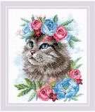 Riolis Cat in Flowers Aida Riolis Borduurpakket 2088