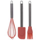 La Cucina Keukengerei set - 3 stuks - garde/pannenlikker/bakkwast - rood - RVS/siliconen - 26 cm