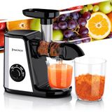 Muchen Slow Juicer Juicer Winnaar groente- en fruittest 150W stille motor, omgekeerde versnippering, eenvoudige reiniging, roestvrijstalen ontwerp in zwart en zilver, incl. receptenboek