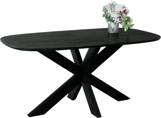 Lizzely Garden & Living Eettafel Deens Ovaal Mangohout 160cm Austin Zwart Ovale Tafel Industrieel